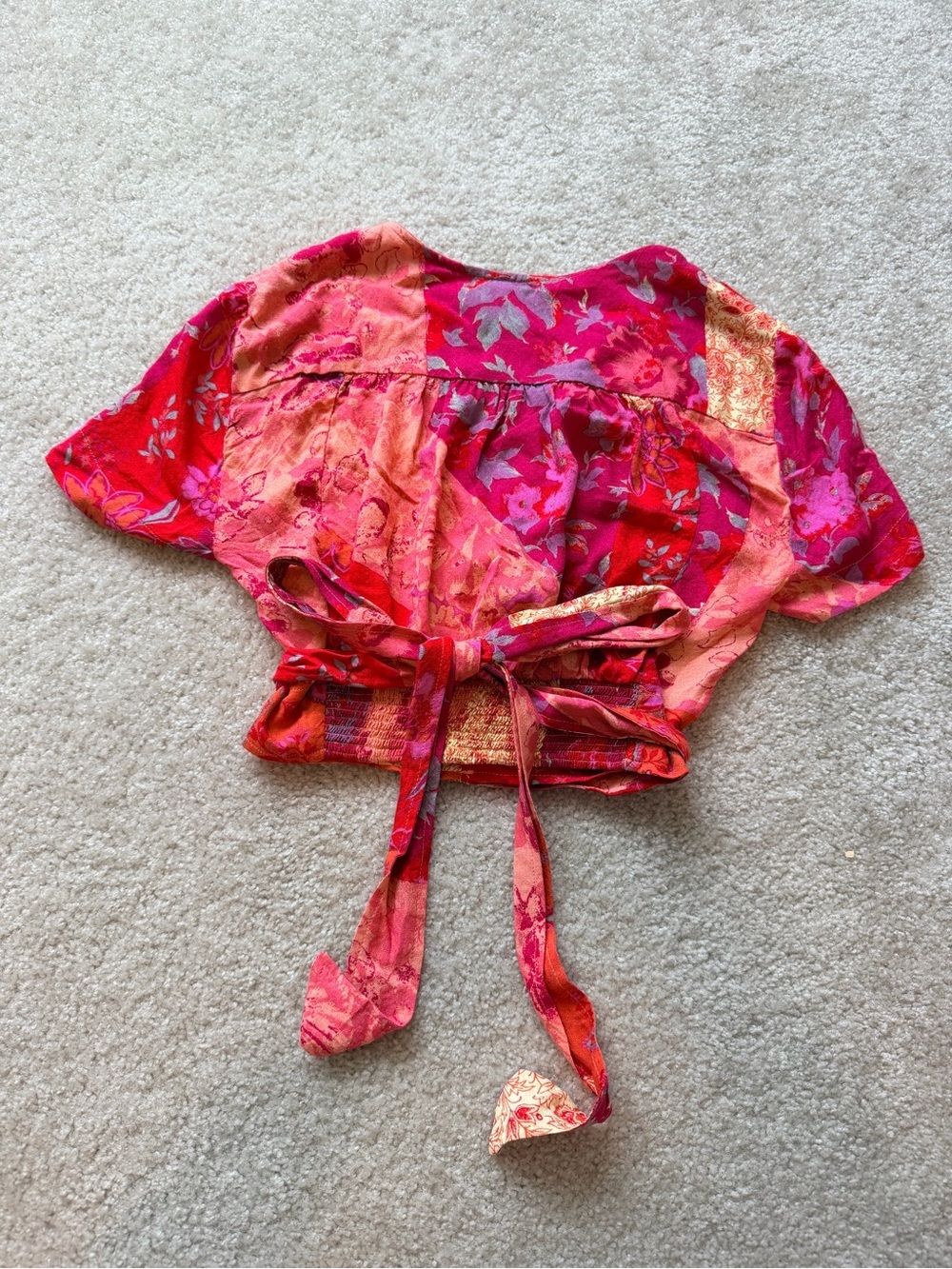 Free People Ashley Summer Wrap Crop Top Large Fun Combo Patchwork Boho Floral - Picture 11 of 11
